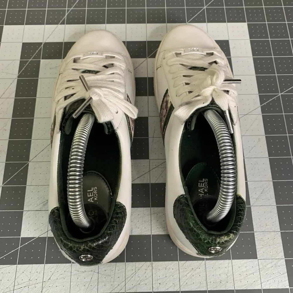 Michael Kors Sneakers Womens Size 6.5 Irving Stripe Lace Up Python Shoes White